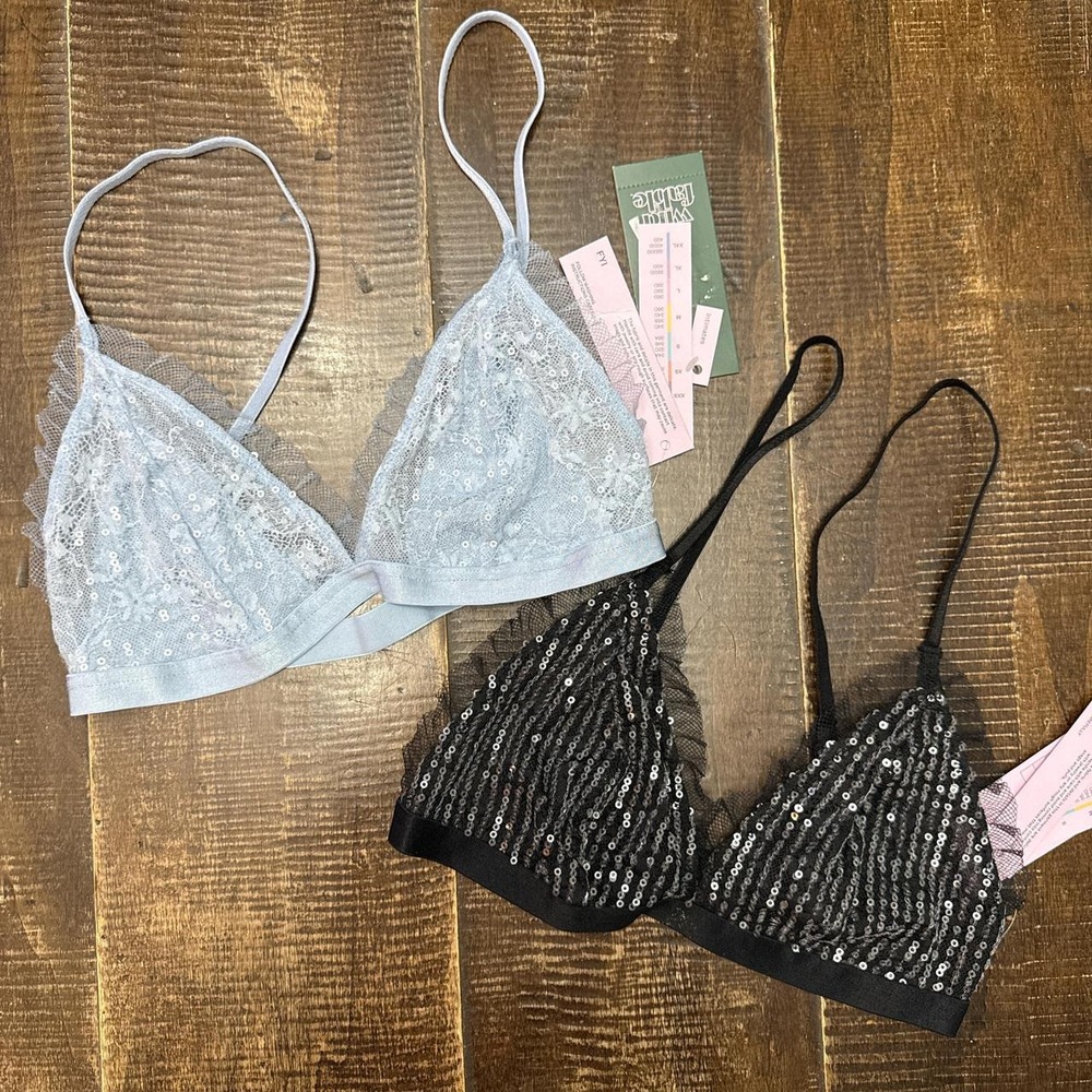Wild Fable 2 Pack Lace and Sequin Bralette 1 blue and 1 black